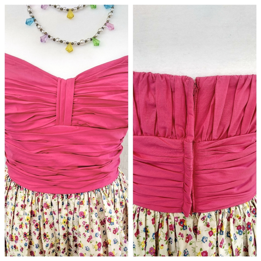 Betsey Johnson VTG Pink Floral Dress w Tulle Skirt - Picture 5 of 8